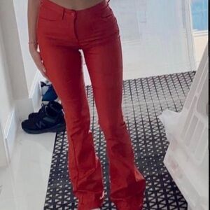 Edikted: red leather flaired pants